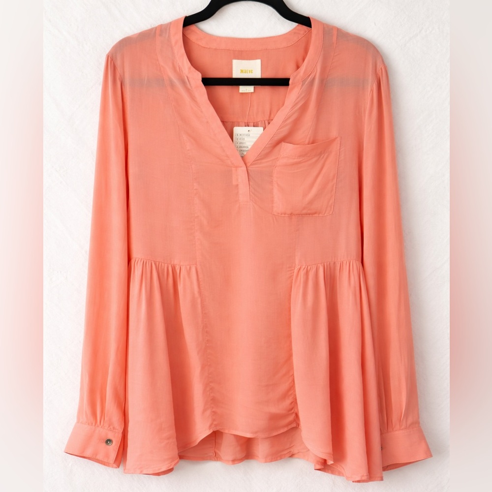 Maeve Anthropologie Peach Peplum Blouse Size 6 NWT